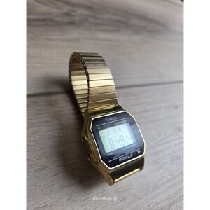 Timex Vintage Digital Gold Watch Indiglo Alarm Chrono Mens Retro Working Y2K